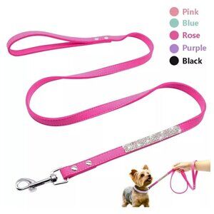 New Bling Rhinestones Leather Dog Leash Cat Puppy Walking Leads 47"x 0.09